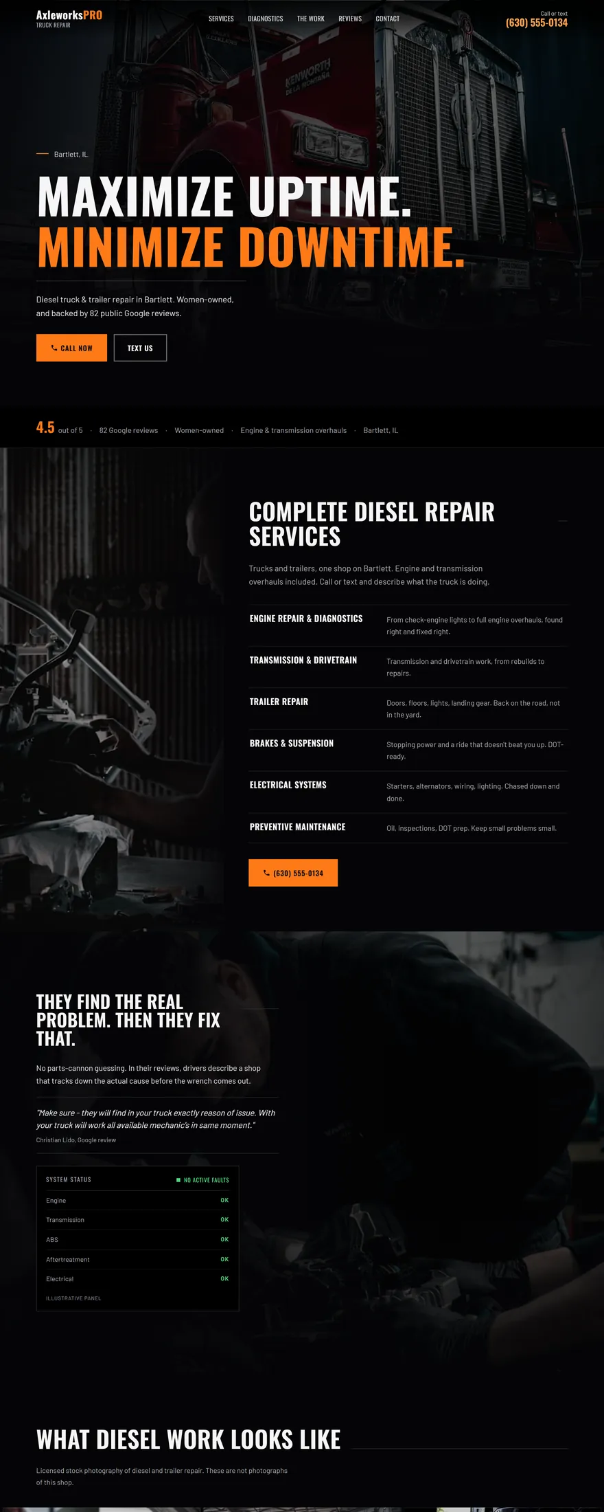 A spec website built for a diesel and fleet repair business