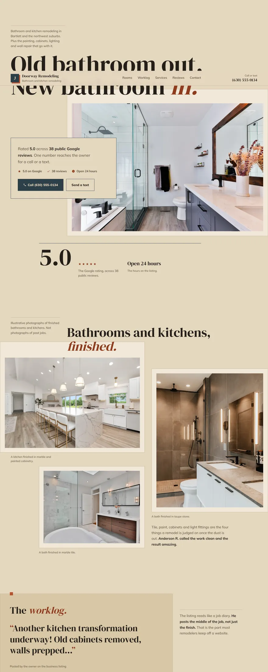 A spec website built for a bath and kitchen remodel business