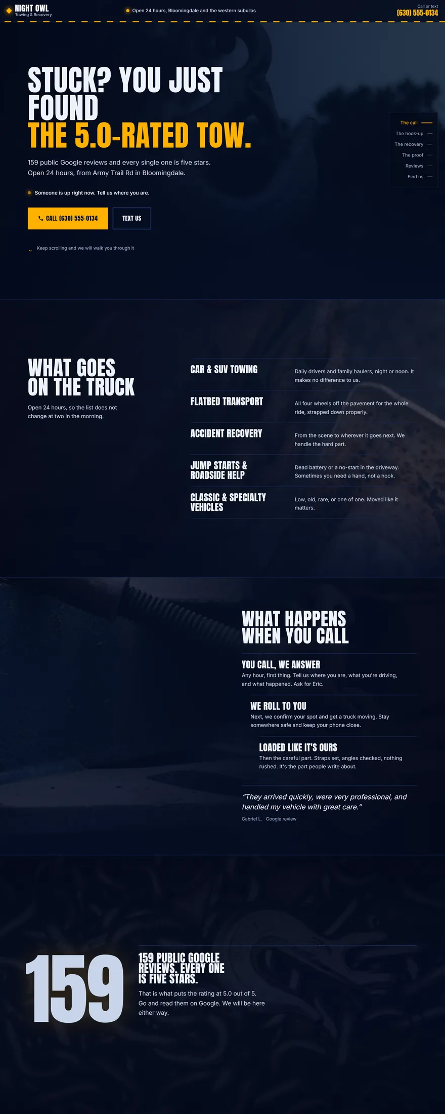 A spec website built for a 24/7 towing business