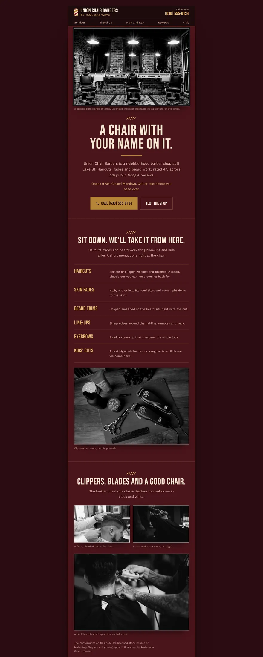 A spec website built for a barber shop business